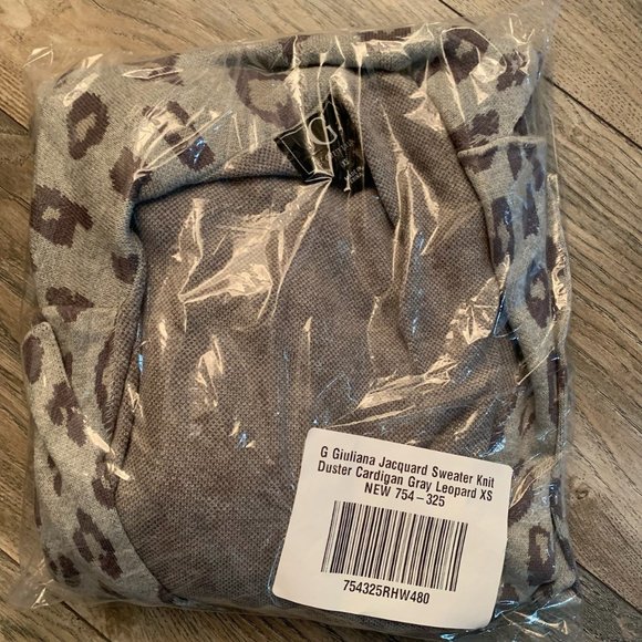 NWT G BY GIULIANA JACQUARD SWEATER KNIT DUSTER‎ CARDIGAN GRAY LEOPARD XS - Picture 9 of 12